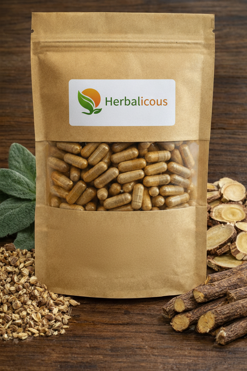 Herbalicous product package with original capsules